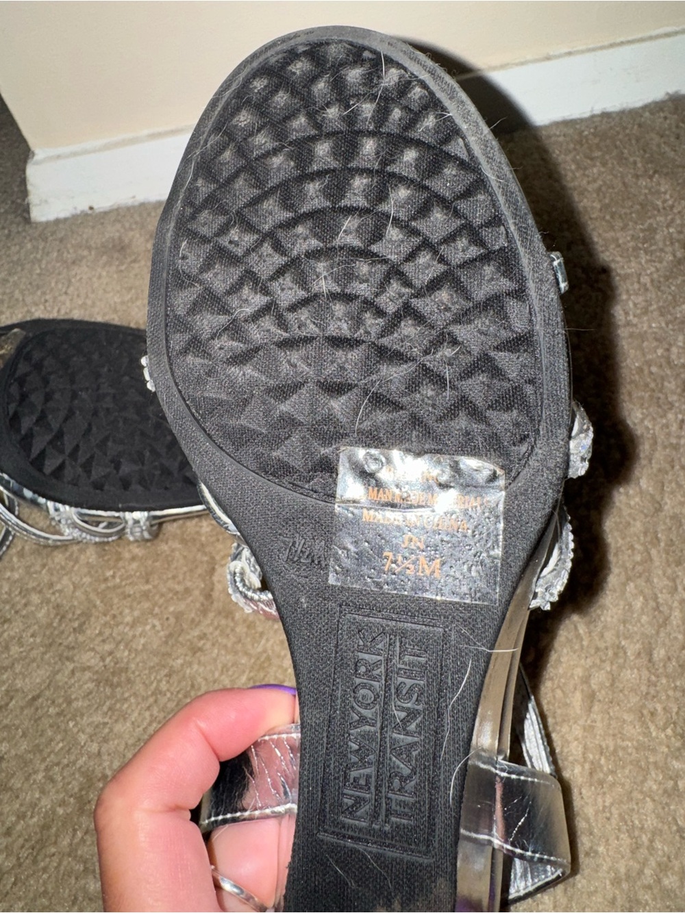 New York Transit Metallic Silver Rhinestone Slingback Wedge Sandals - 2 in wedge - Picture 5 of 5